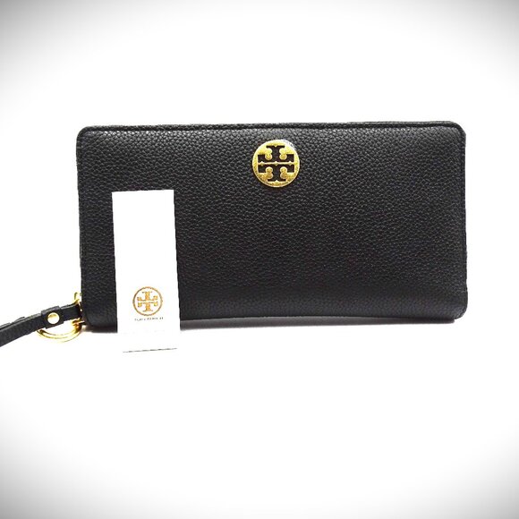 TORY BURCH Everly Black Leather Zip Around Continental Passport Wristlet Wallet - Picture 1 of 11